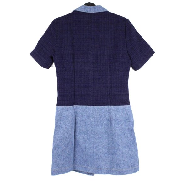 NWT Sandro Brooke Tweed and Denim Mini Dress in Blue with Gold Buttons Size 36 - Picture 2 of 15